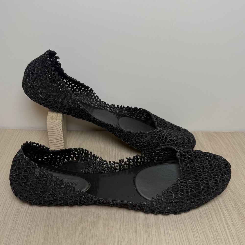 Ballet Flats Melissa + Campana Women Size 9 Black Glitter Zig Zag Jelly Shoes